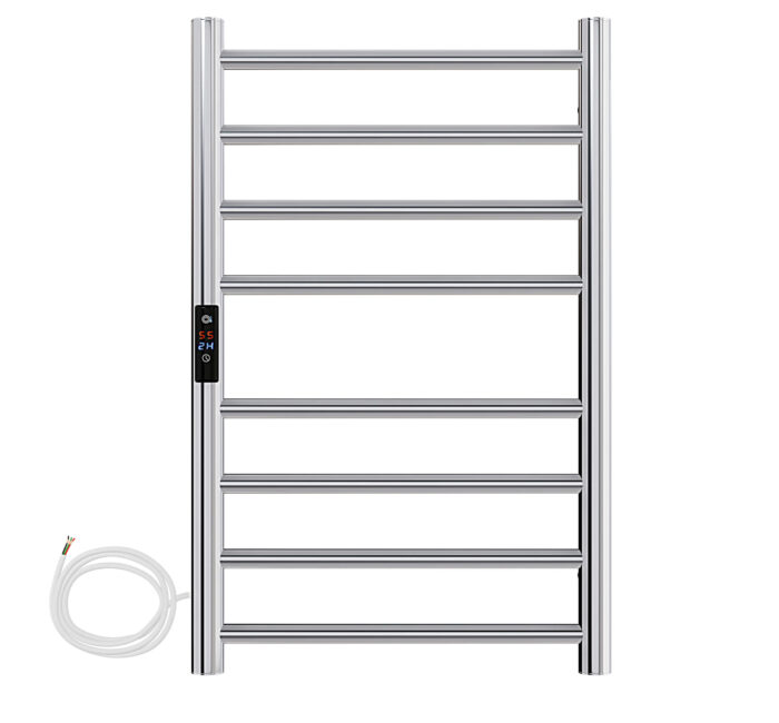 SS Round Heated Towel Rail 800×500 mm with Temp & Timer