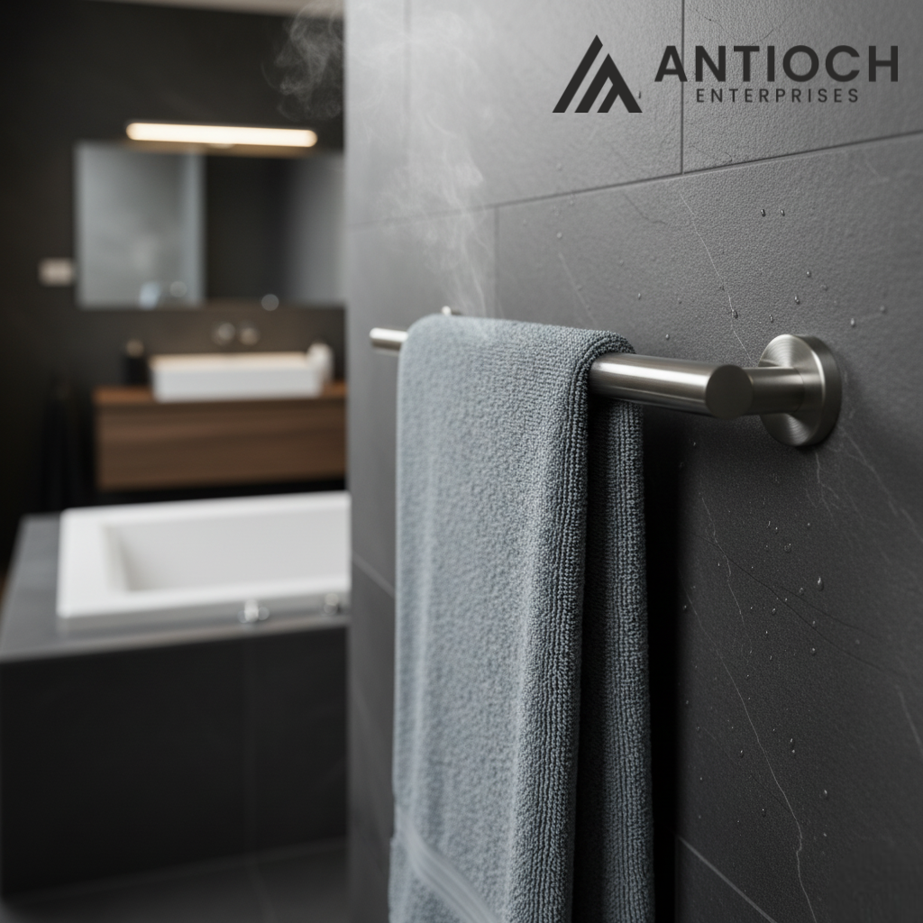 SS Round Heated Towel Rail Horizontal Single Bar